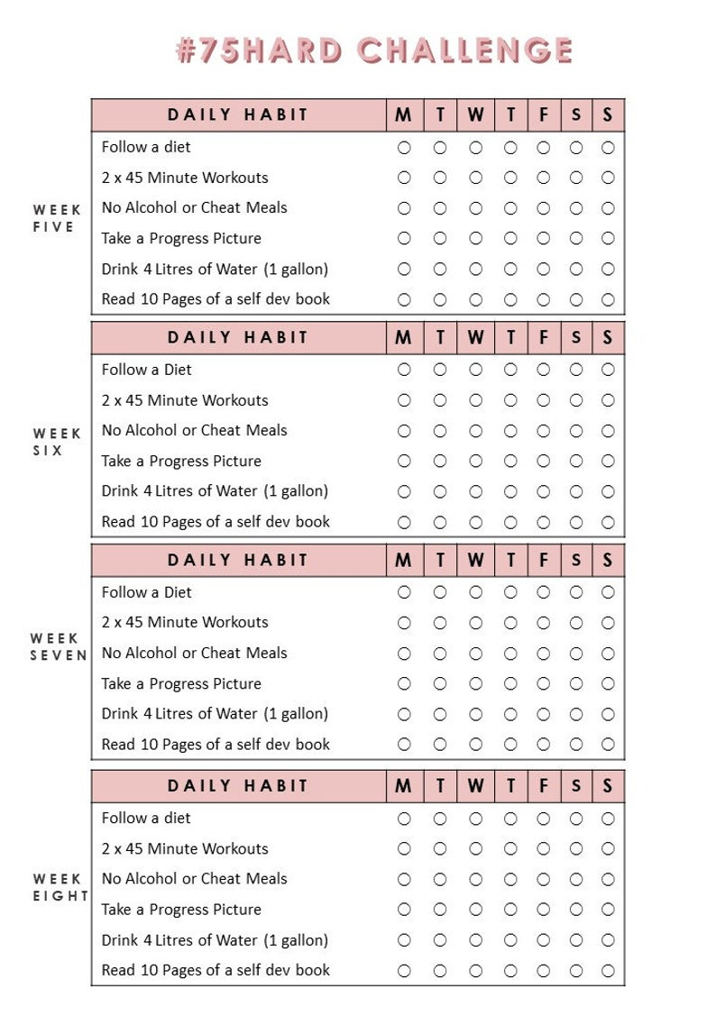 Free Printable 75 Hard Challenge Tracker