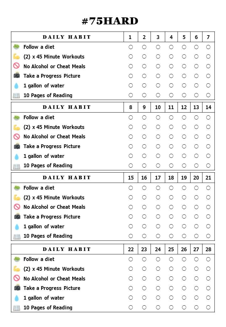 Free Printable 75 Hard Challenge Tracker