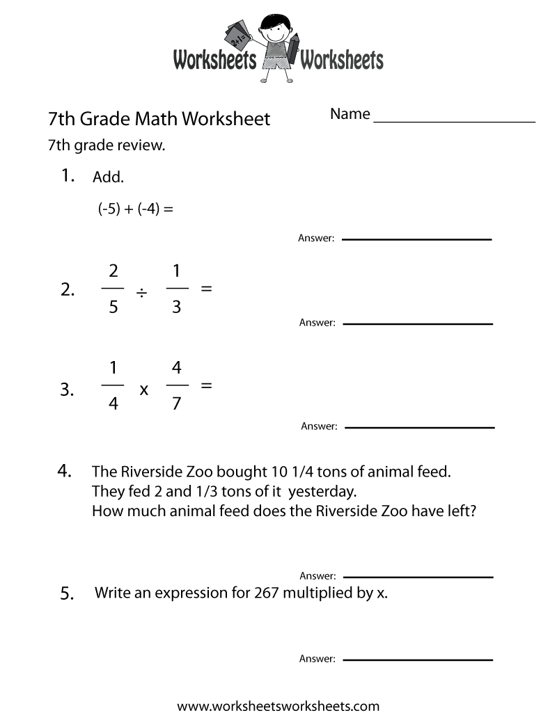 Free 7th Grade Math Worksheets