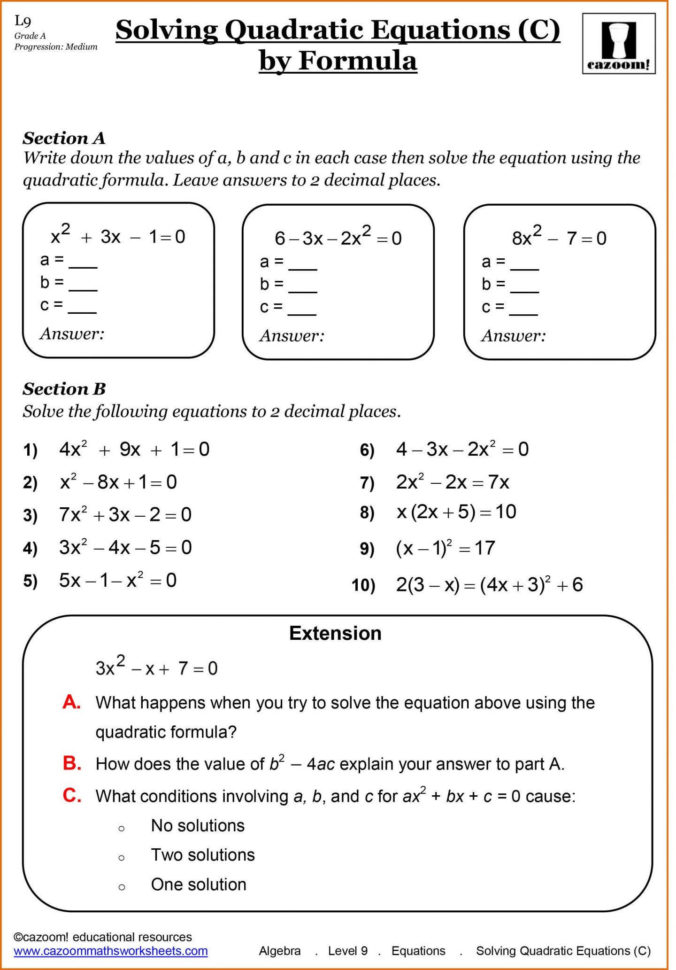 Grade 9 Free Printable Worksheets