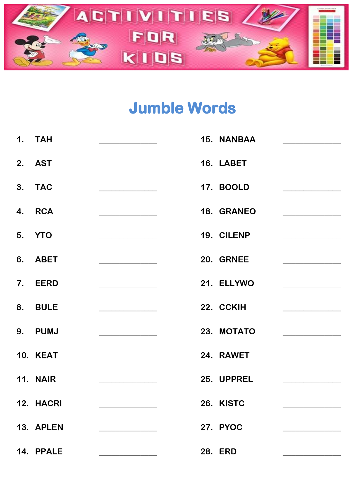 Activity Worksheets For Kids