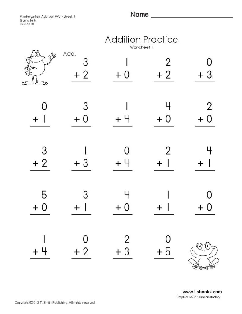 Basic Math Addition Worksheets Kindergarten Practice