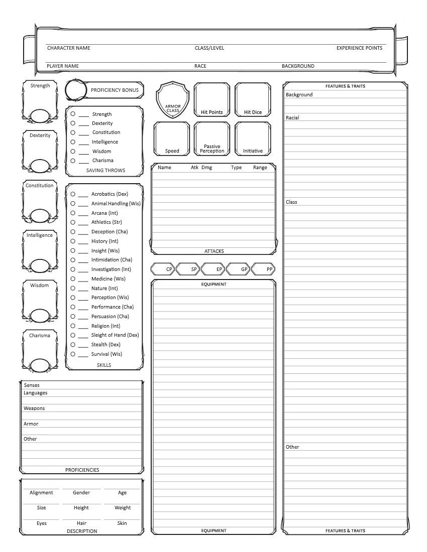 Dnd 5e Character Sheet Printable Free