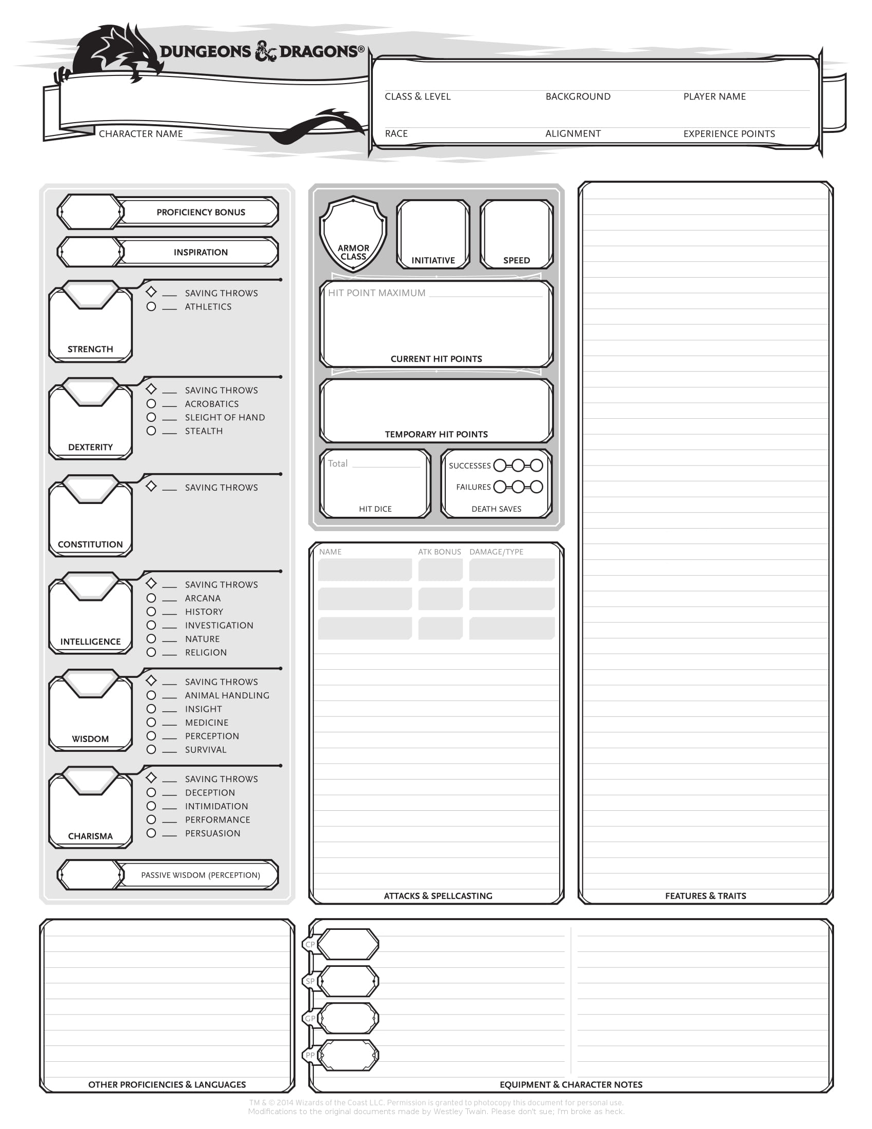 Dnd 5e Character Sheet Printable Free