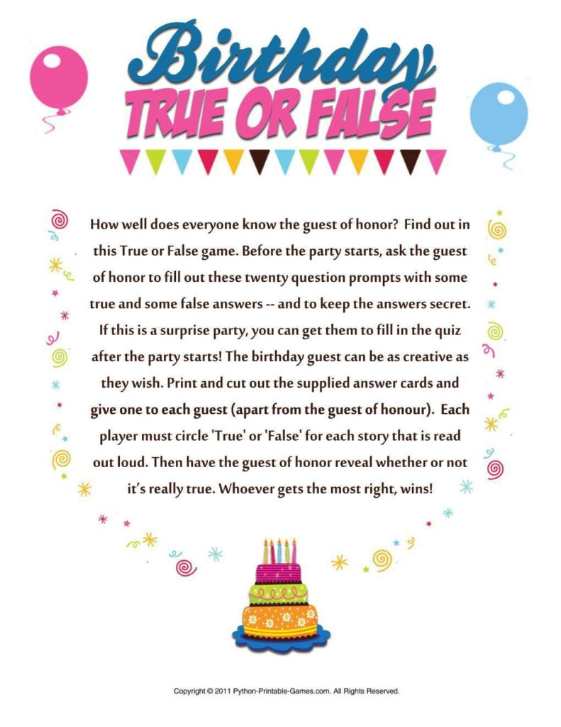 Birthday True Or False 50th Birthday Party Games 40th