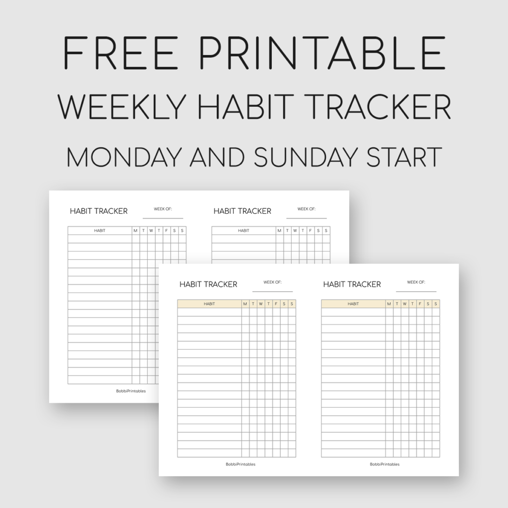 BobbiPrintables Free Printable Weekly Habit Tracker