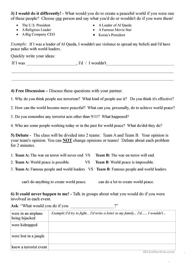 9/11 Free Printable Worksheets