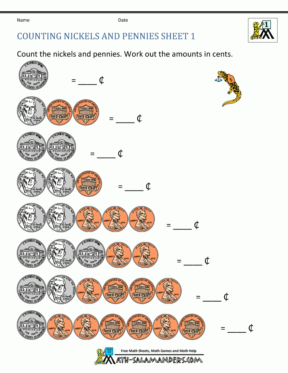 Money Worksheets 1st Grade