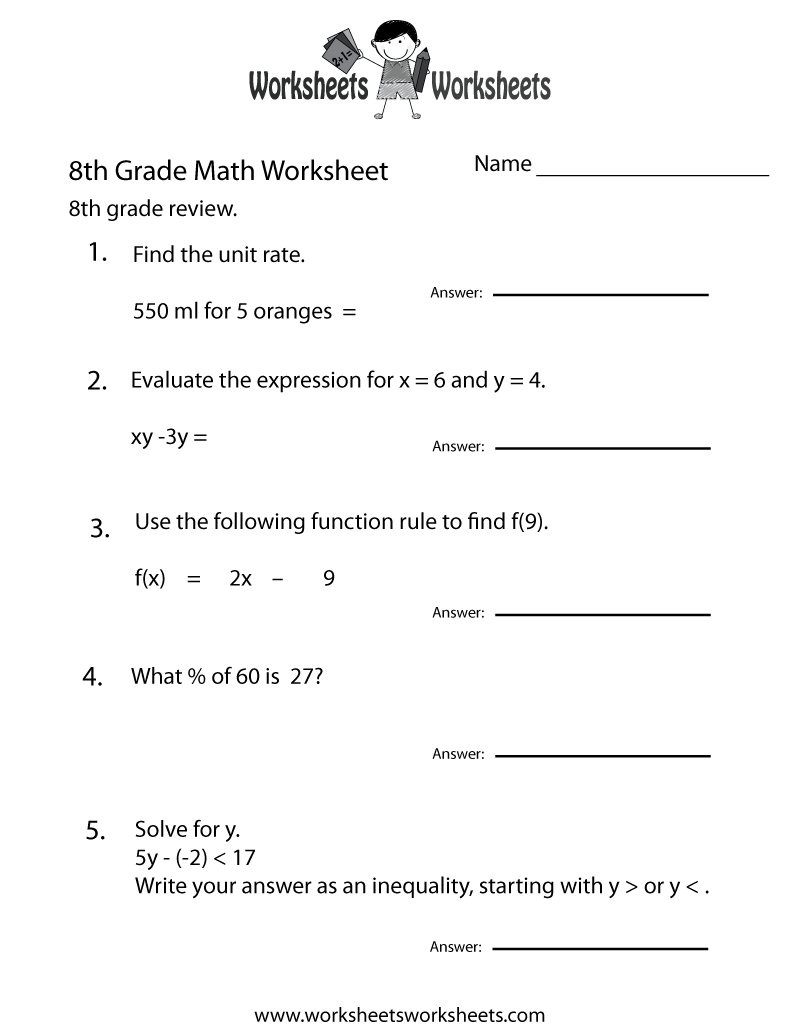 Free Printable 8th Grade Math Worksheets