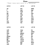 First Grade Sight Words Boy To Every Worksheets