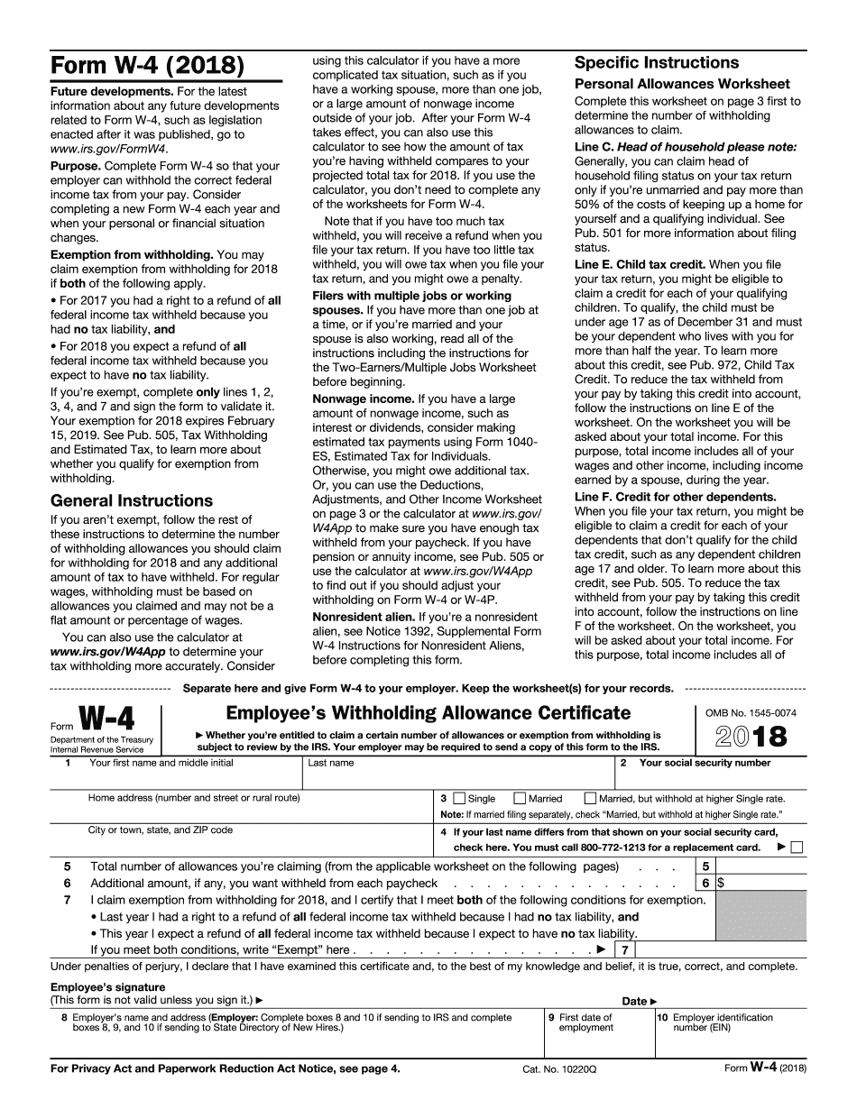 W-4 Free Printable