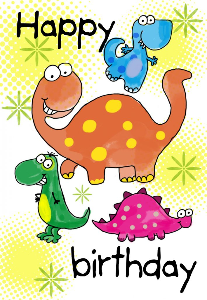 Four Cute Dinosaurs Birthday Card Greetings Island