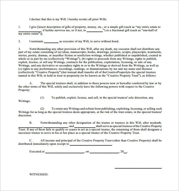 Free Printable Will Forms