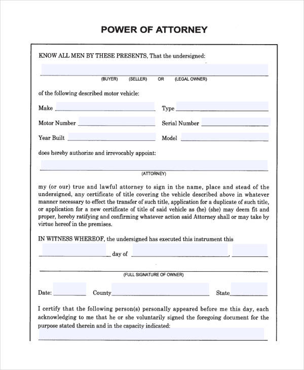 Free Printable Power Of Attorney