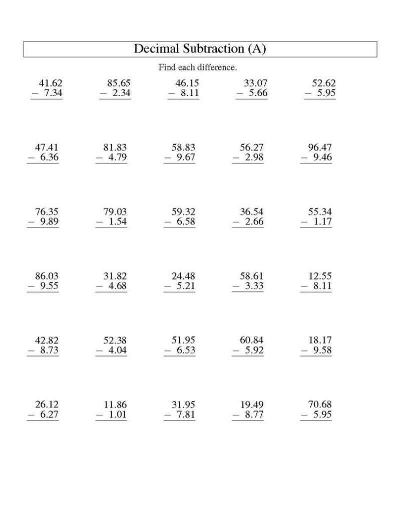 Free 5th Grade Math Worksheets Decimals Coloring Sheets