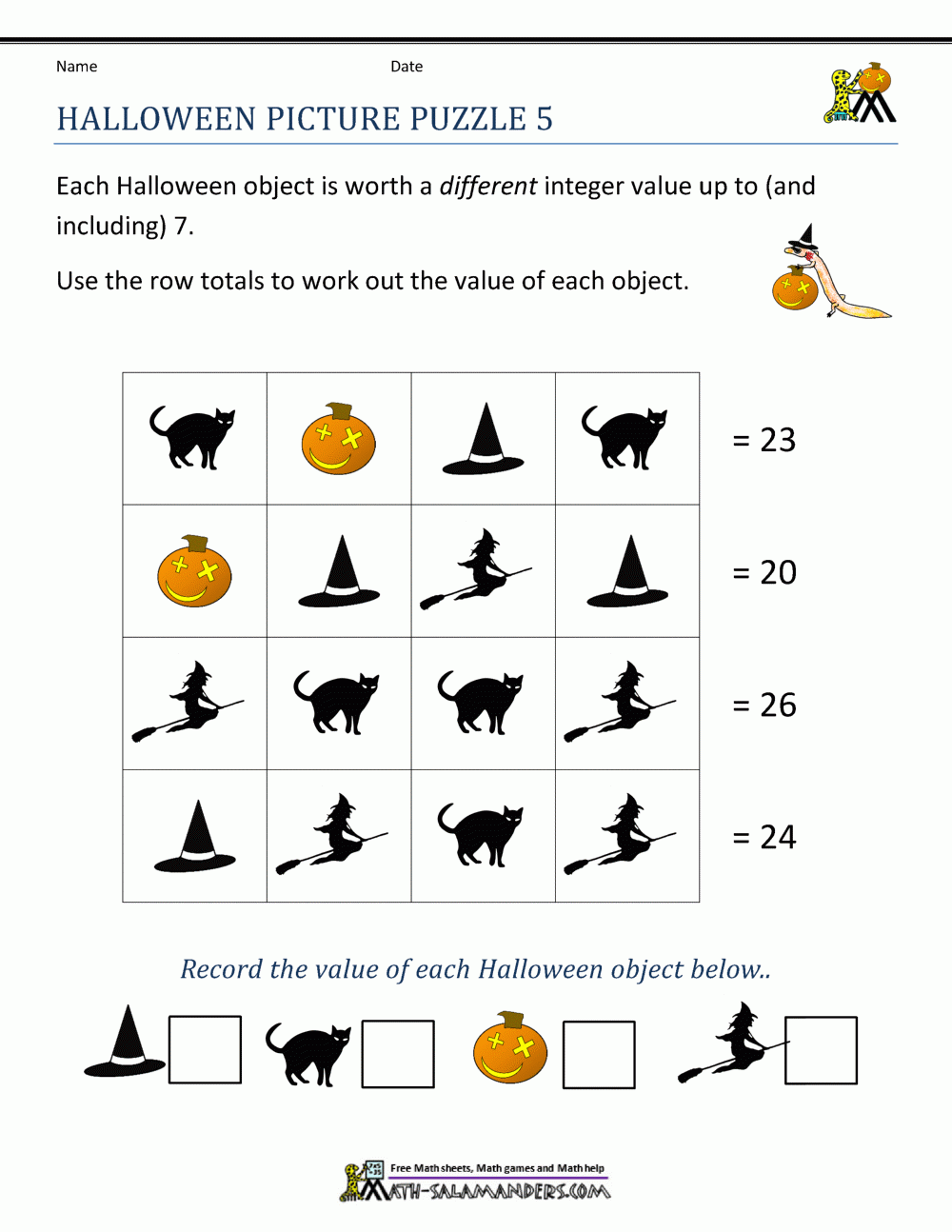 Halloween Math Worksheets