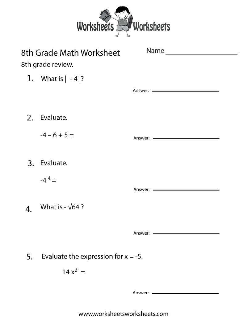 Free Printable 8th Grade Math Worksheets