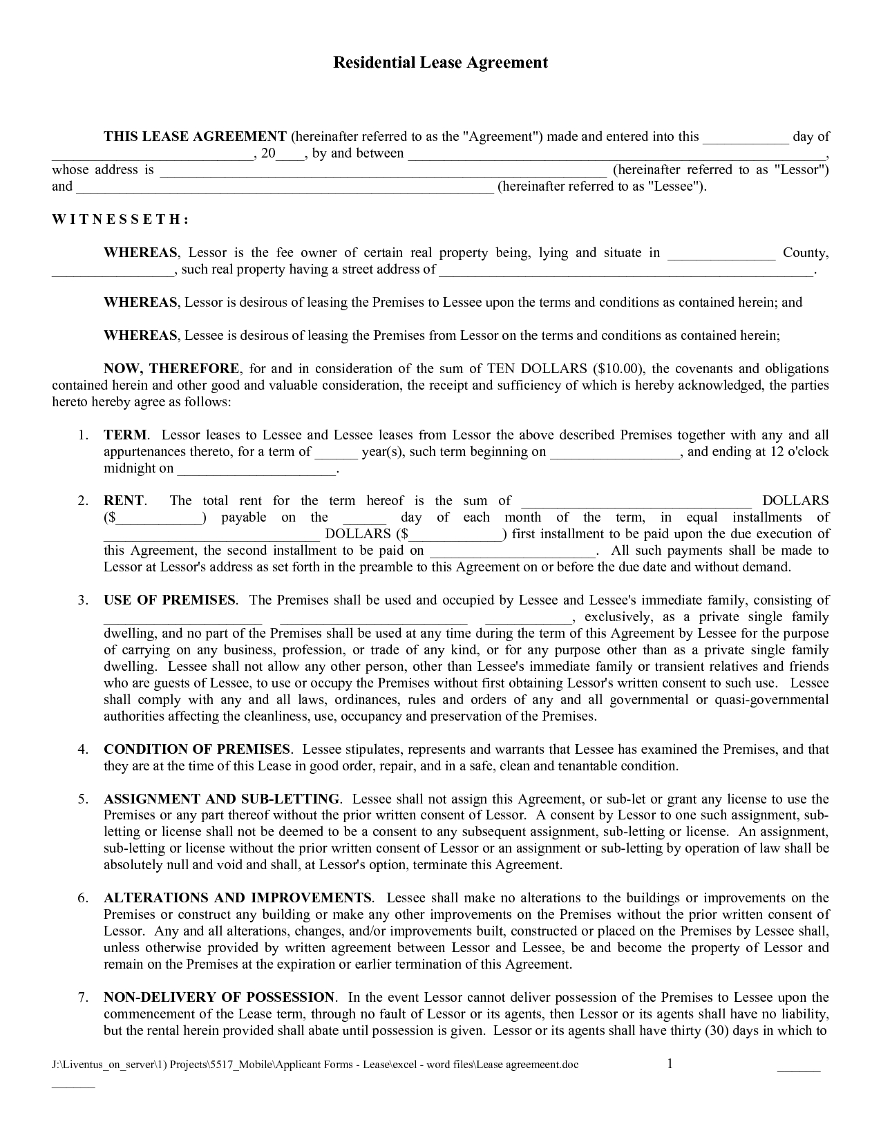 Free Printable Rental Agreement