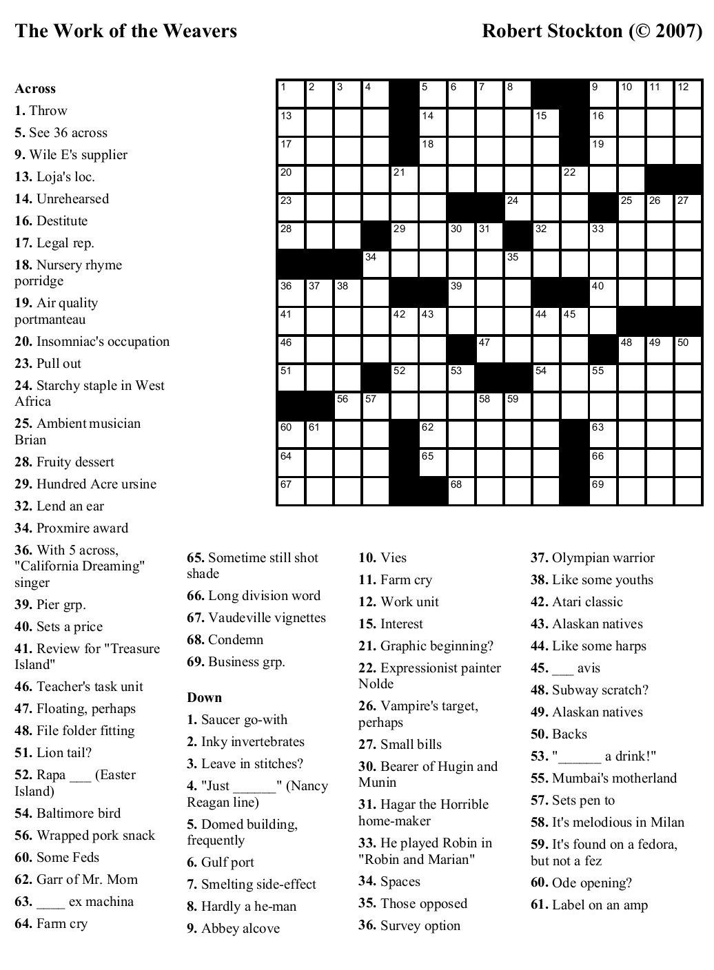 Crossword Maker Free Printable With Answer Key