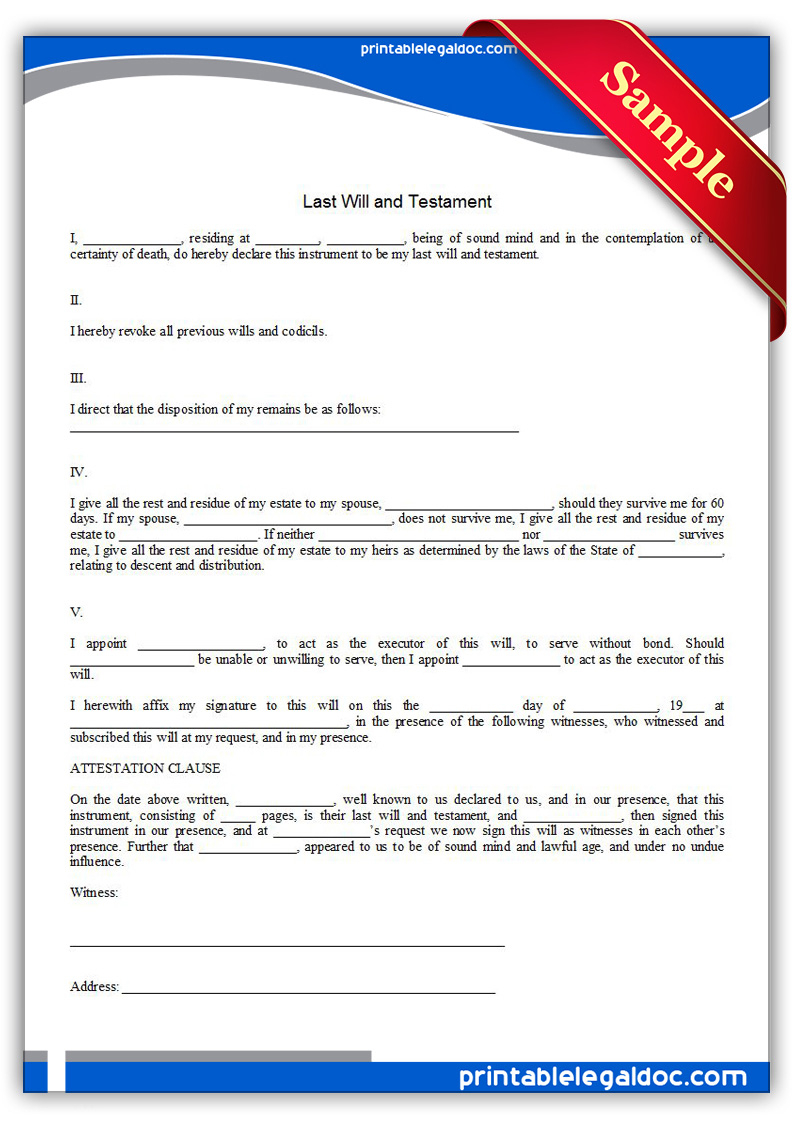 Free Printable Will Forms