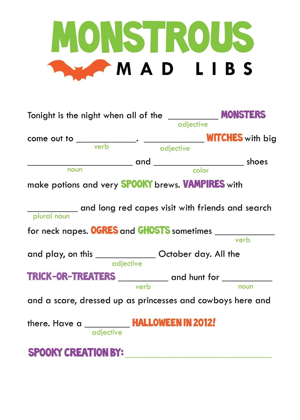 Mad Libs Printable