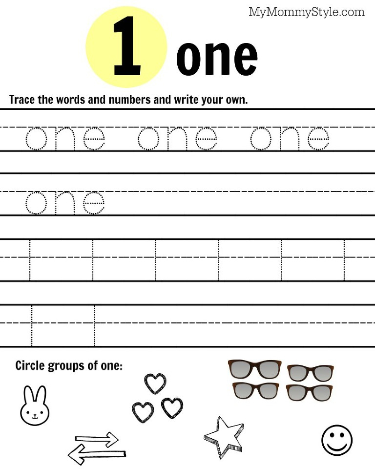 Number 1 Free Printable Worksheets