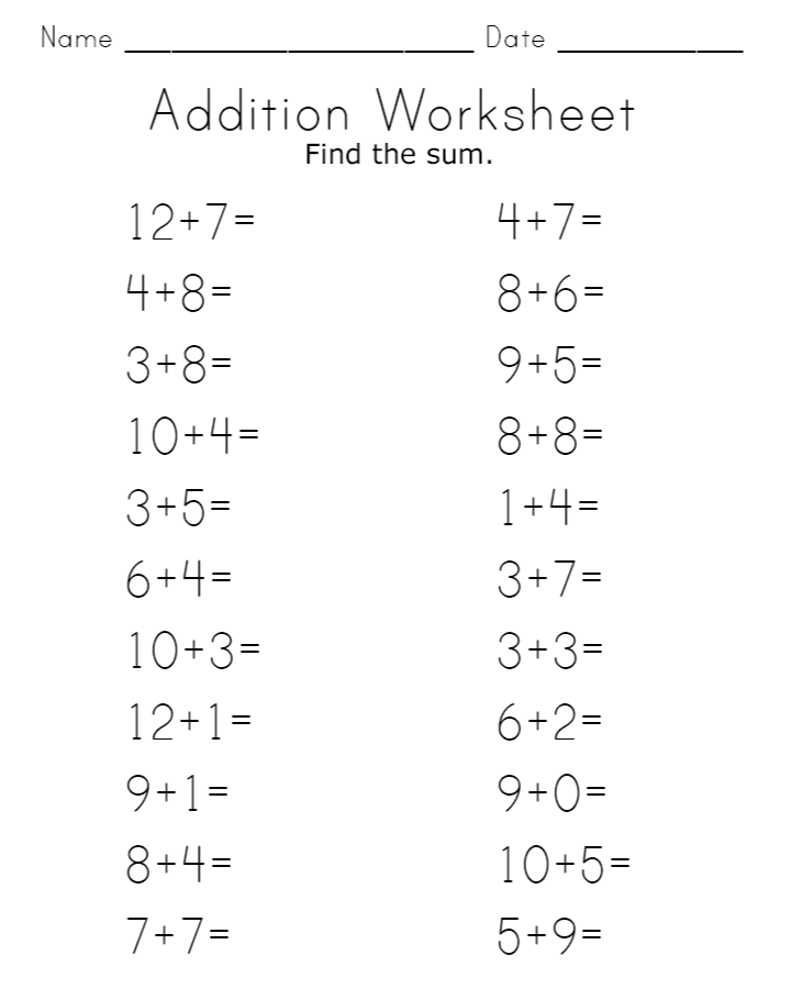 Printable Addition Worksheets