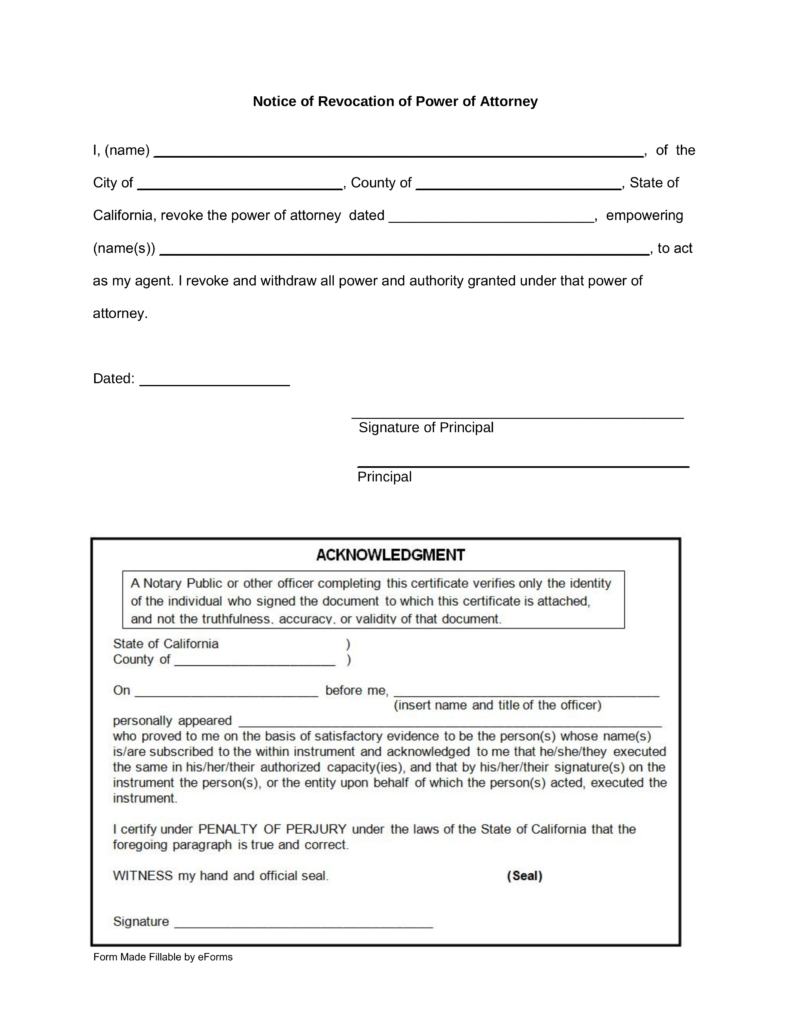 Free Printable Revocation Of Power Of Attorney Form Free