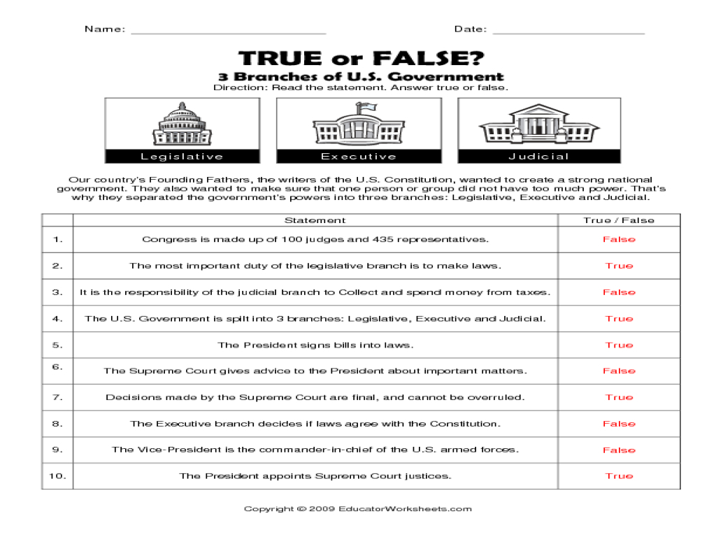 Free Printable U.s. Government Worksheets