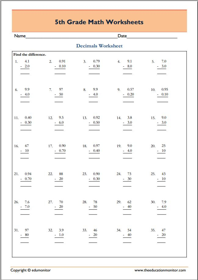 Free Printable 5th Grade Math Worksheets