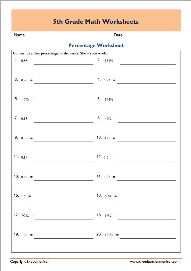 Free Printable 5th Grade Math Worksheets
