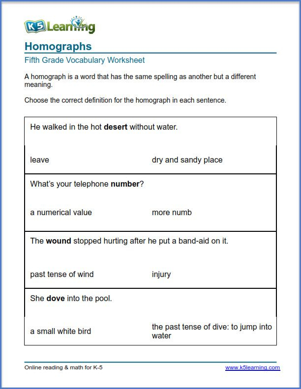 K5 Learning English Worksheets