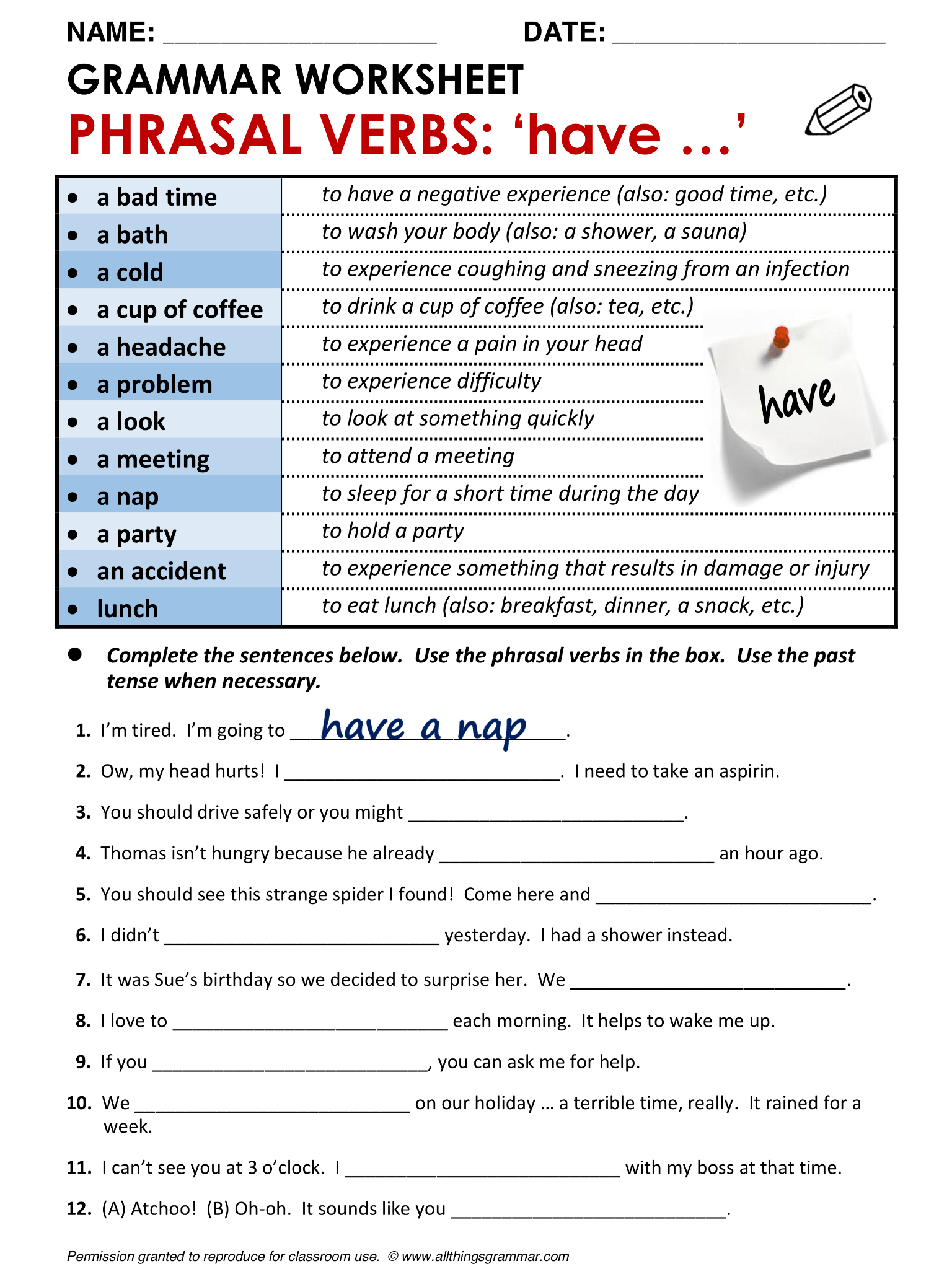 Free Grammar Worksheets