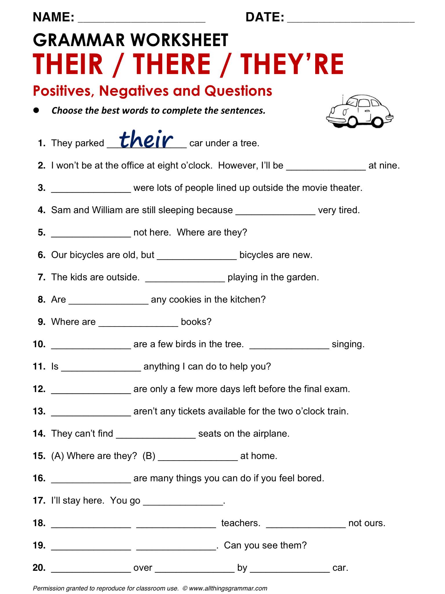 Free Grammar Worksheets