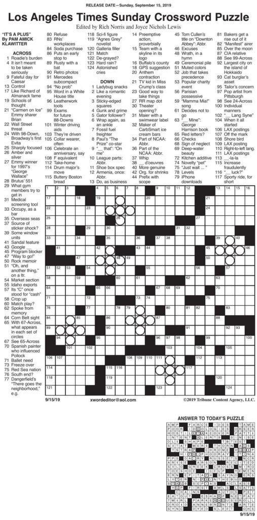 Printable La Times Crossword