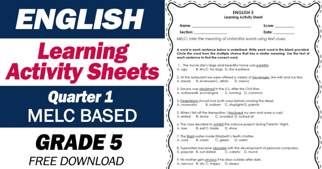 LEARNING ACTIVITY SHEETS In ENGLISH 5 Quarter 1 Free