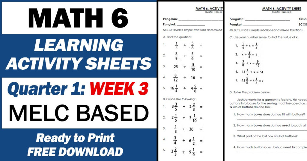 LEARNING ACTIVITY SHEETS In MATH 6 Quarter 1 Week 3