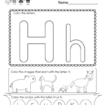Letter H Coloring Worksheet Free Kindergarten English