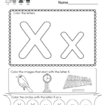 Letter X Coloring Worksheet Free Kindergarten English