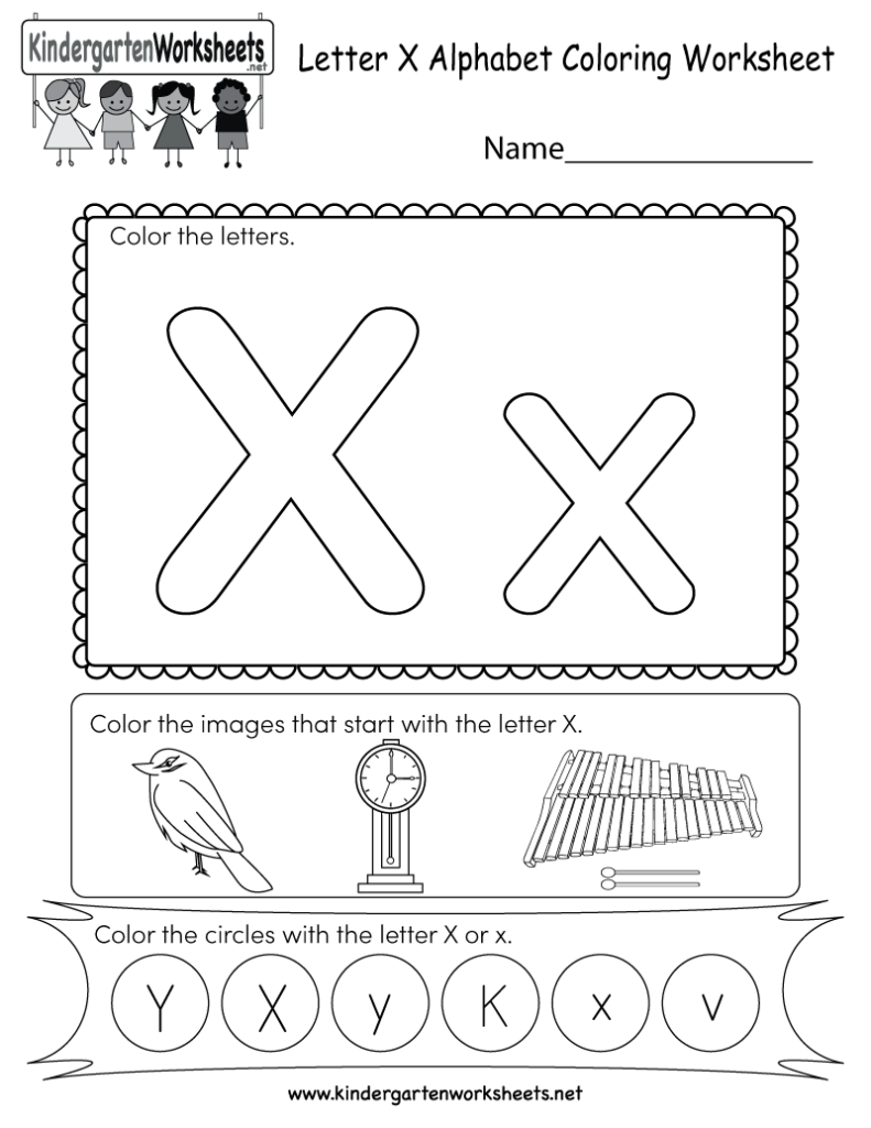 Letter X Coloring Worksheet Free Kindergarten English