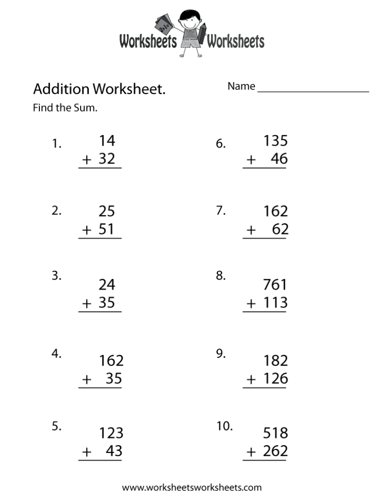 Math Addition Worksheet Free Printable Educational Worksheet