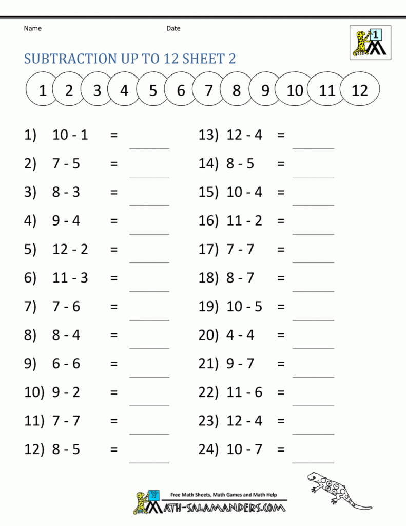 Math Subtraction Worksheets 1st Grade