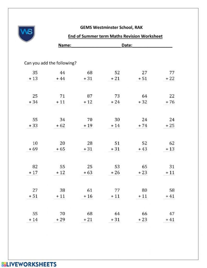 Math Worksheets Worksheet
