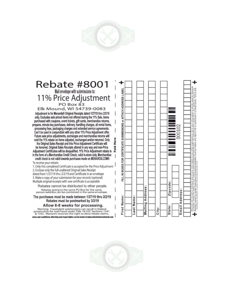 Menards Rebate Adjustment Form January 2021