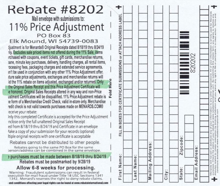 Menards Price Adjustment Rebate Form 2021