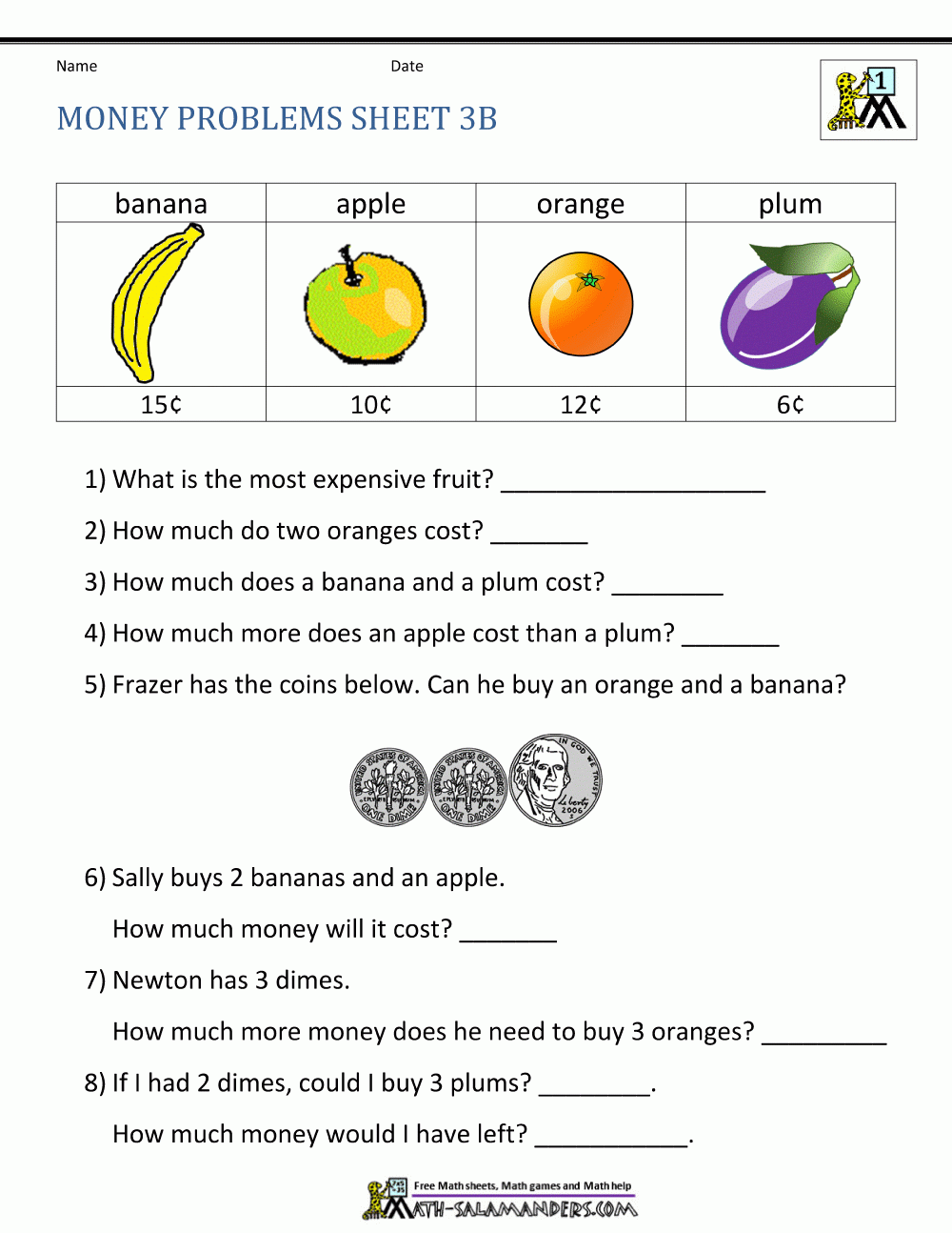 Money Worksheets 1st Grade