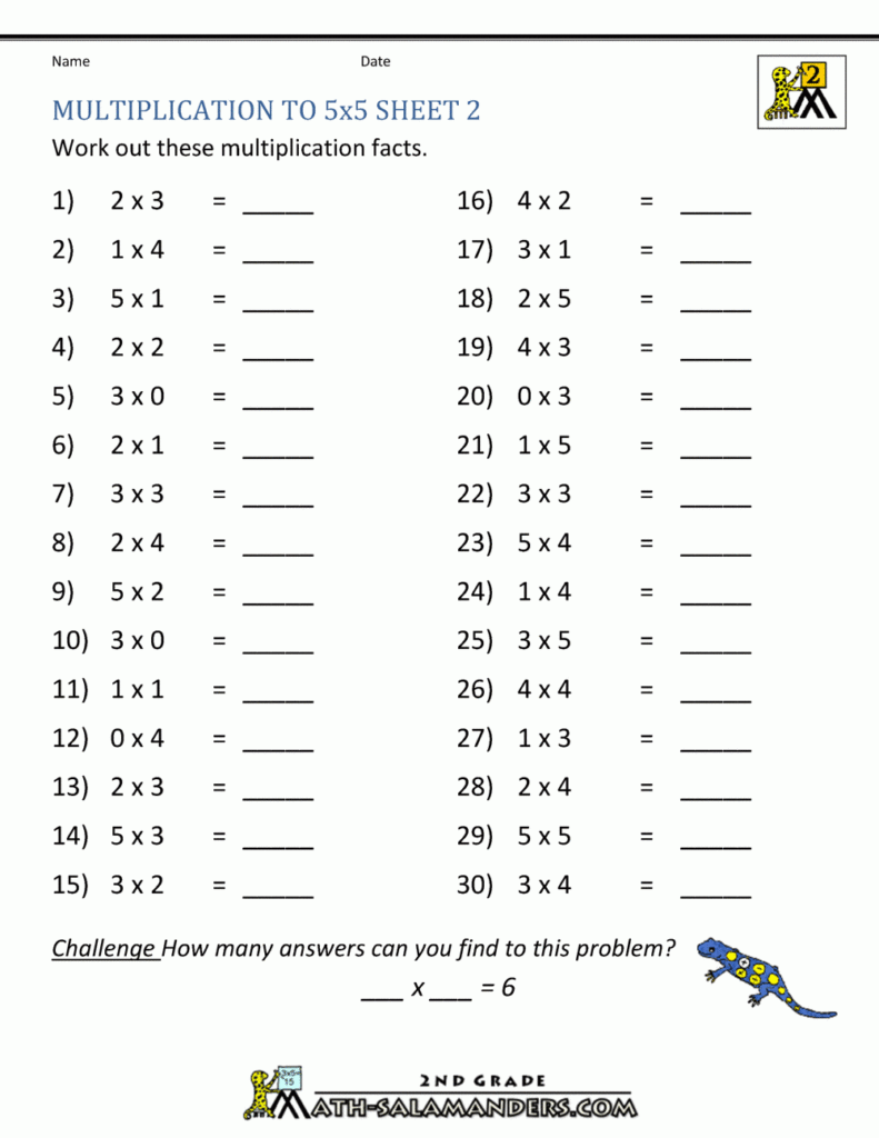 Multiplication Practice Worksheets To 5x5