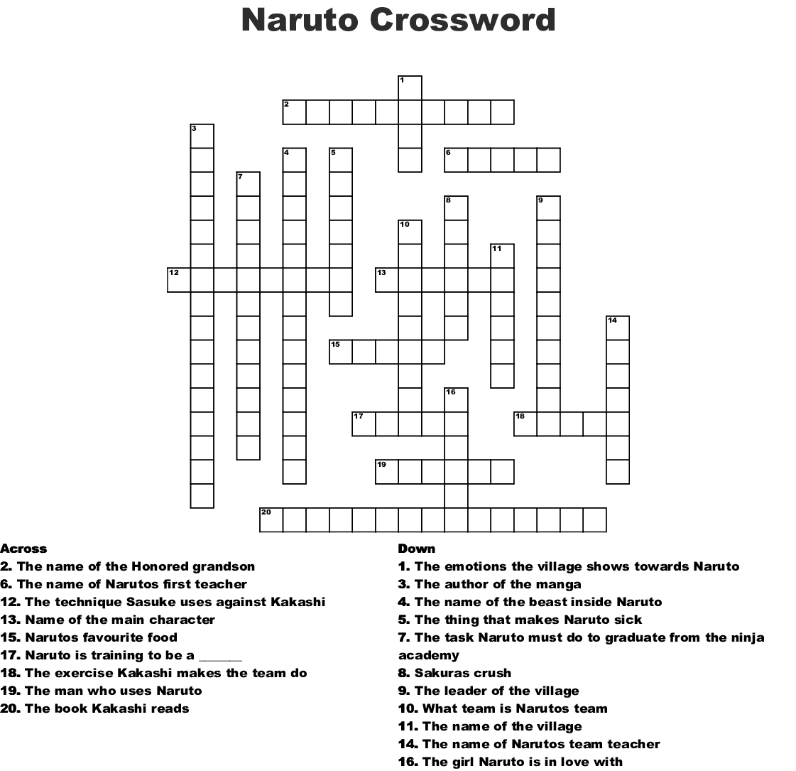 Printable Naruto Crossword Puzzles