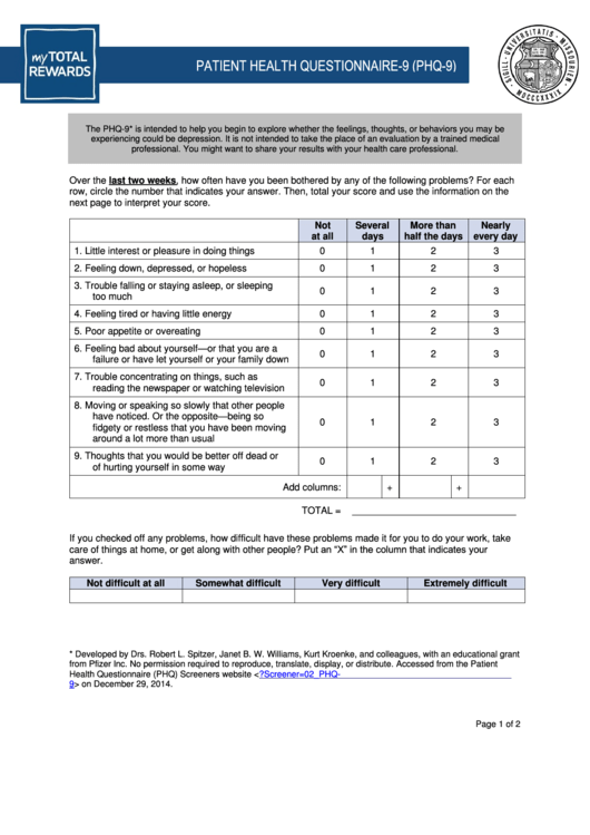 Phq 9 Free Printable