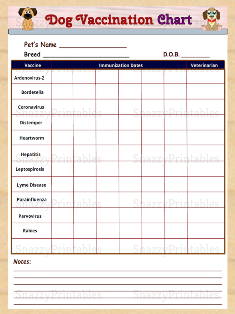 Pet Vaccination Records Printable Template Business PSD
